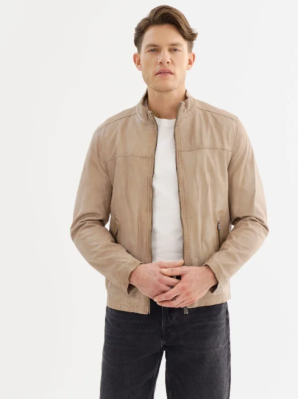 Lucio Leather Jacket- Stone