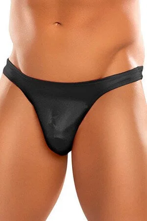 Mesh men's thongs for breathabilityMens Black Satin Bong Thong