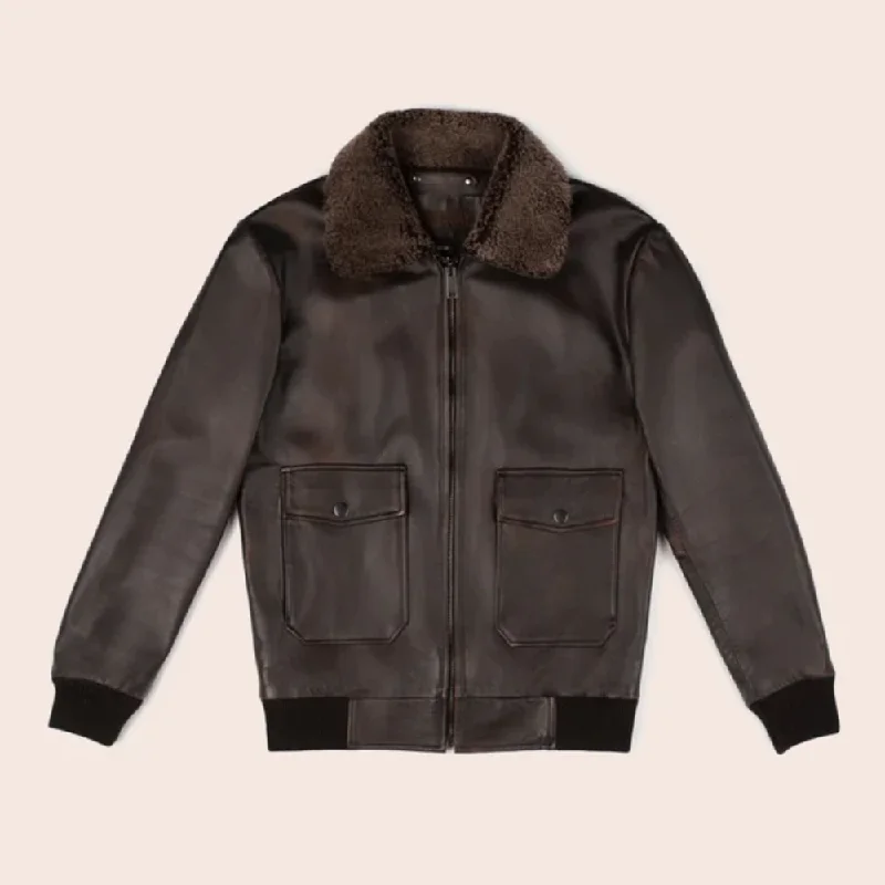 New Men Brown Flight Leather Bomber Jacket