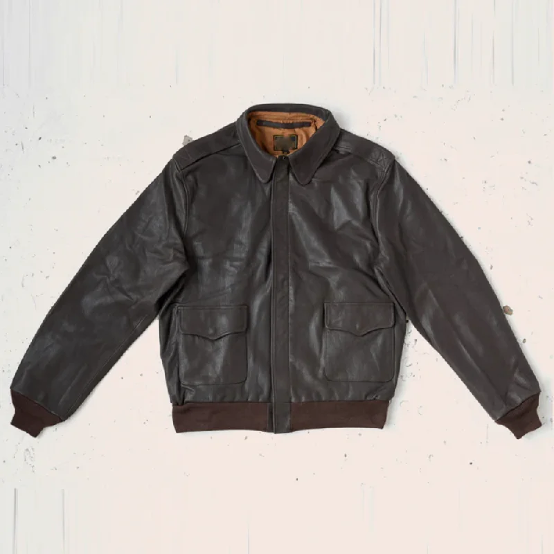 New Men Horseskin Brown Leather Bomber Jacket