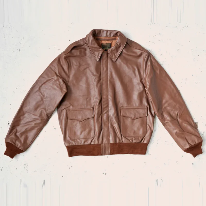 New Men Lambskin  Brown  Leather Bomber Jacket