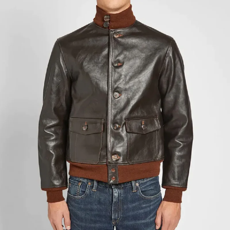 New Mens Brown Flight Leather Bomber Jacket