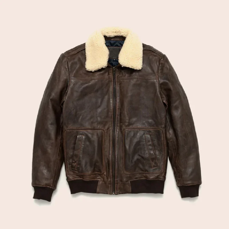 New Men's Lambskin Brown Leather Bomber Jacket