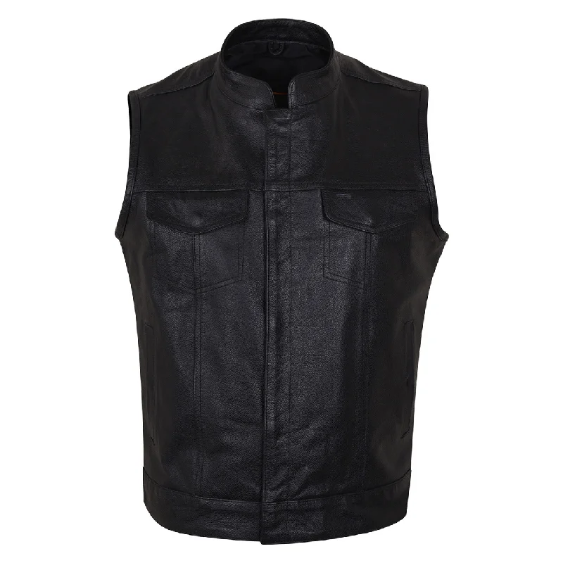 VL914 SOA Style Zipper and Snap Closure Leather Motorcycle Club Vest