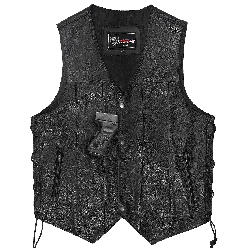 VL915S Vance Leather Men's Ten Pocket Vest of Basic Leather