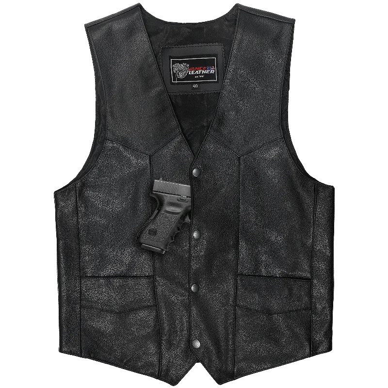 VL921 Vance Leather Premium Leather Men's Plain Side Vest with Single Seam Back