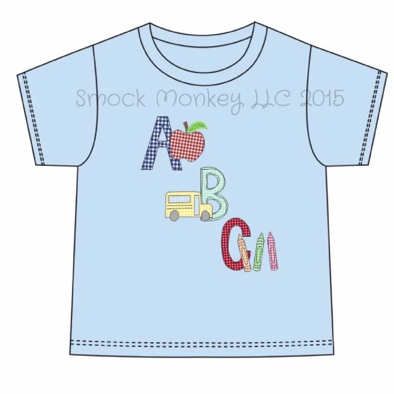 Boy's applique "ABC" blue knit short sleeve shirt (4t,5t,6t,7t,8t)