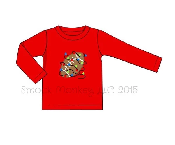 Boy's applique "FOOTBALL STRING LIGHTS" red long sleeve knit shirt (6m,9m,18m)