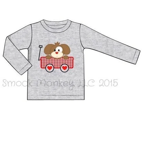 Boy's applique "MY PUPPY LOVE" gray long sleeve shirt (18m,24m)