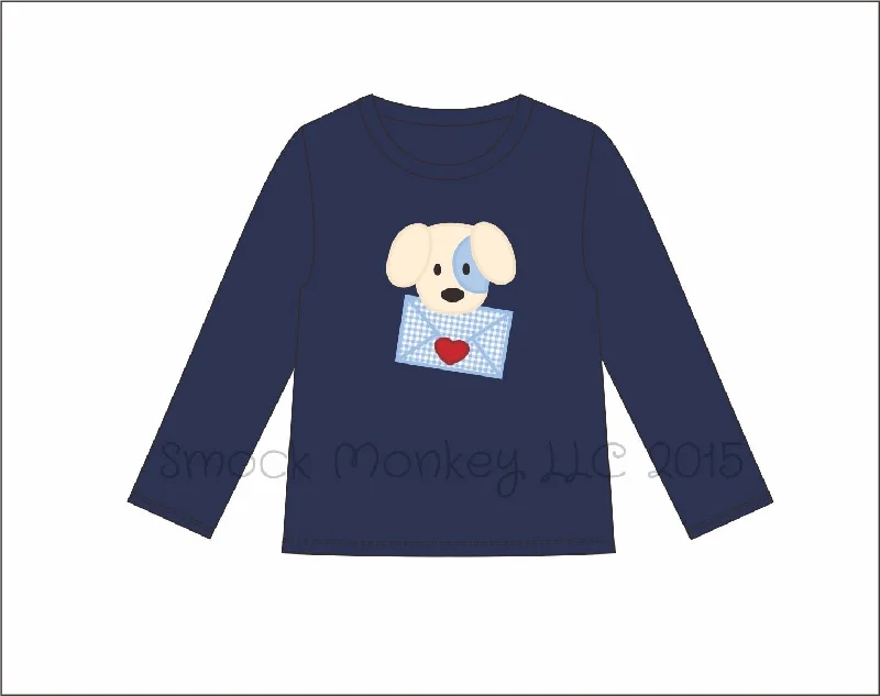 Boy's applique "PUPPY LOVE MAIL" navy long sleeve shirt (NB 3m 6m 9m 12m 18m 24m 6t 7t 8t 12t 14t)