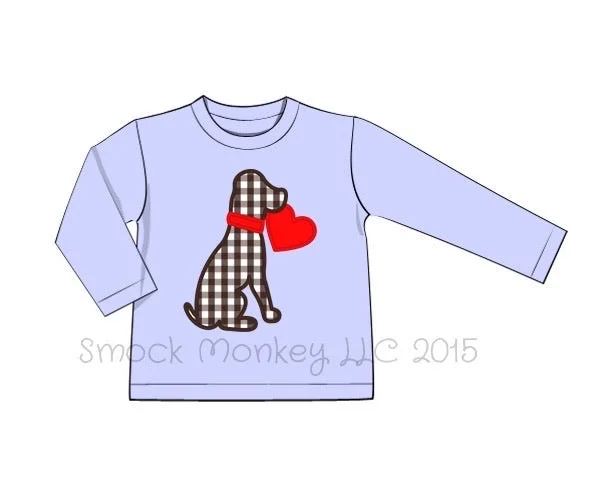 Boy's applique "PUPPY LOVE" perinwinkle blue knit long sleeve shirt (NO MONOGRAM) (6m)