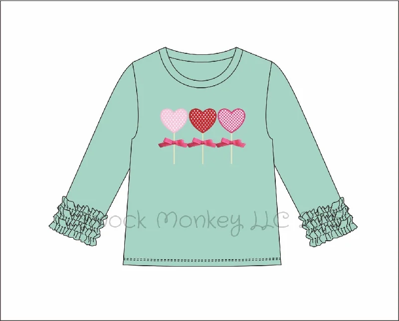 Girl's applique "HEART LOLLIPOPS" mint long icing sleeve shirt (NB 3m 6m 9m 5t 6t)