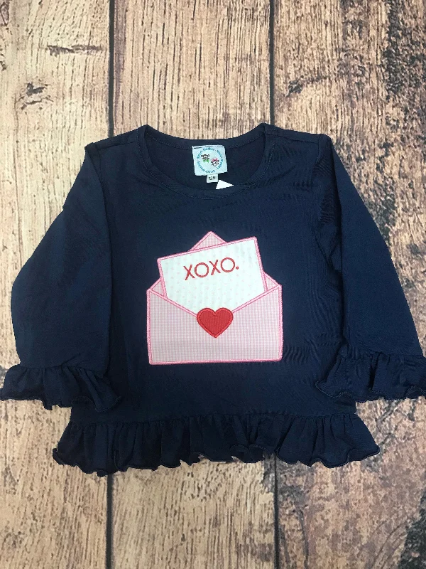 Girls applique "LOVE LETTER" navy long sleeve knit shirt (MULTIPLE MONOGRAMS - SEE SIZES FOR NAMES) (SEE DESCRIPTION) (9m,12m,18m,24m,2t,3t,4t,5t,6t,7t)