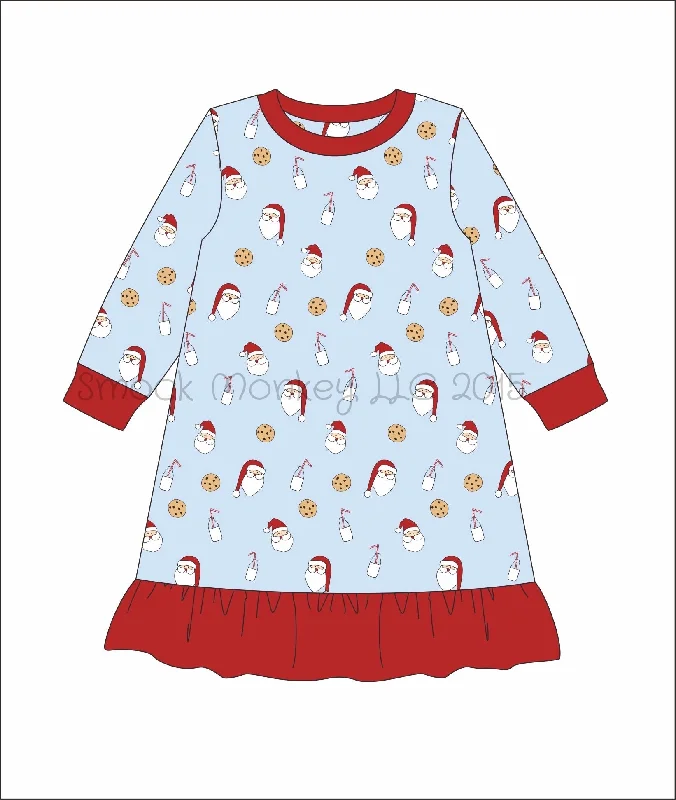 Girl's print "SANTA and COOKIES" lounge dress (24m,3t)