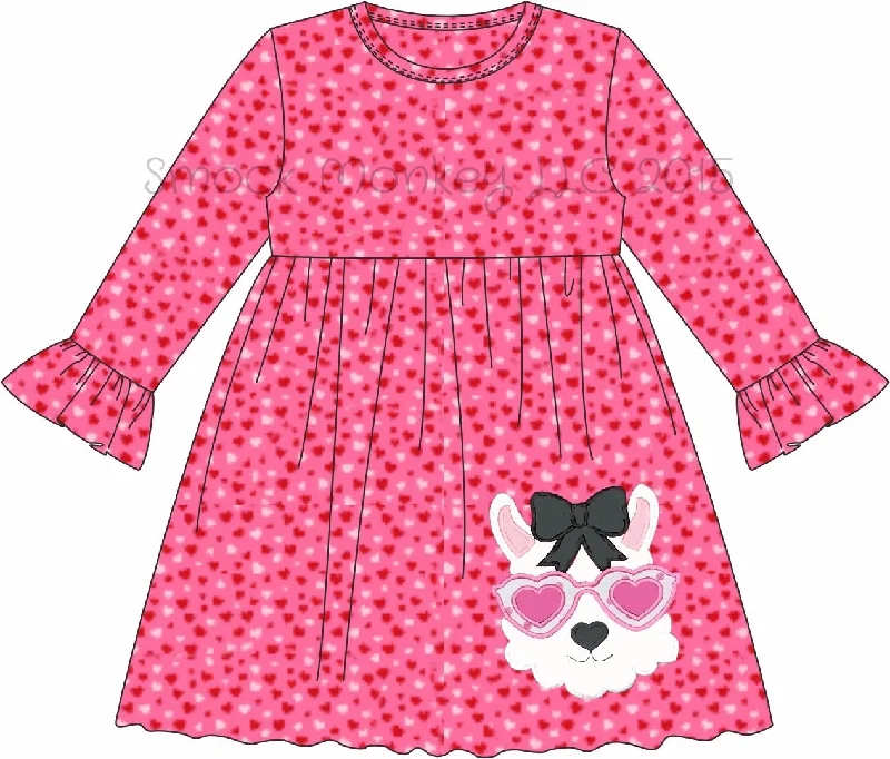 Girl's applique "VALENTINE LLAMA" heart print knit long sleeve swing dress (4t)