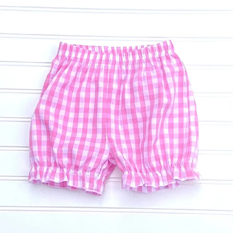 Girls Bubble Shorts - Light Pink Large Check