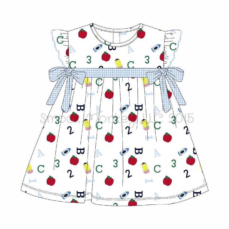 Girl's print "ABC123 and SCHOOL SUPPLIES" knit angel wing dress (3t,4t,5t,6t,7t,8t,14t)