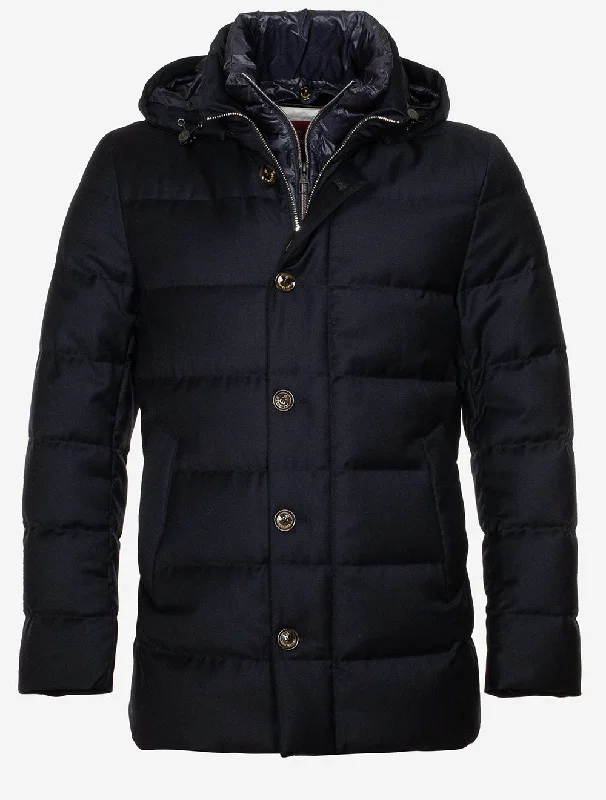 Padded Down Jacket With Hood Navy