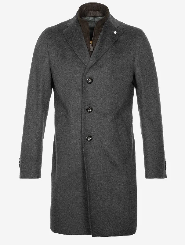 Single Breast Wool And Cashmere Blend Overcoat Charcoal