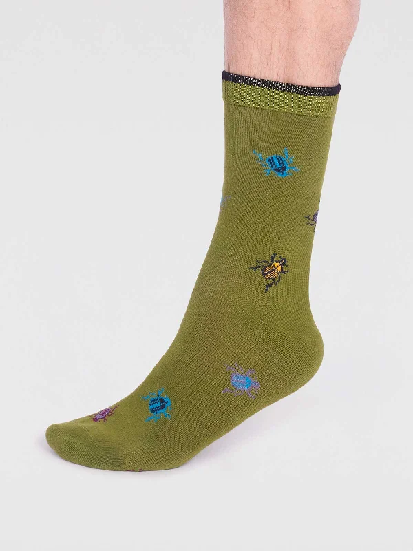 Sheer men's socks for a delicate appearanceBrody Bamboo Bug Socks - Lichen Green