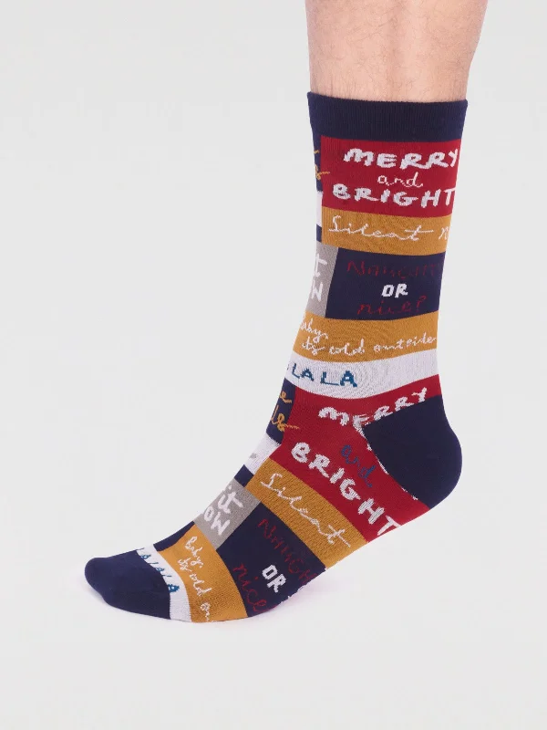 Compression men's socks for reducing swellingCaleb Organic Cotton Christmas Slogan Socks - Navy Compression men's socks for reducing swellingCaleb Organic Cotton Christmas Slogan Socks - Navy