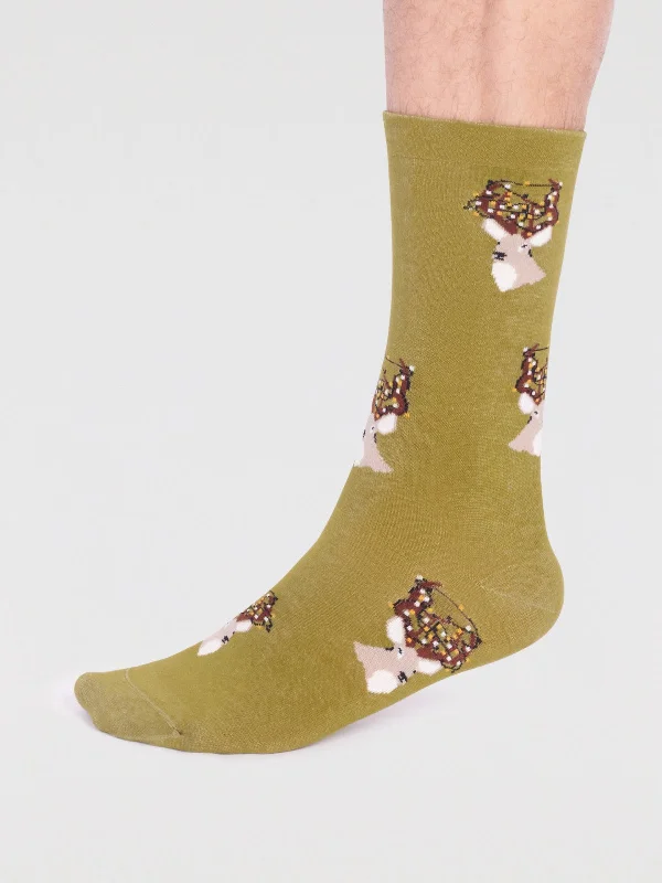 Moisture - wicking men's socks for drynessCelyn Organic Cotton Christmas Stag Socks - Lichen Green Moisture - wicking men's socks for drynessCelyn Organic Cotton Christmas Stag Socks - Lichen Green