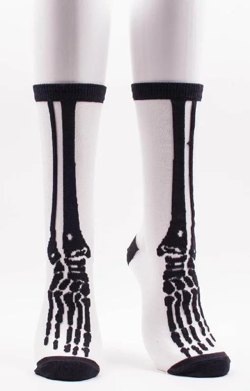 Printed men's crew socks with fun designsClear Skeleton | Sheer Socks