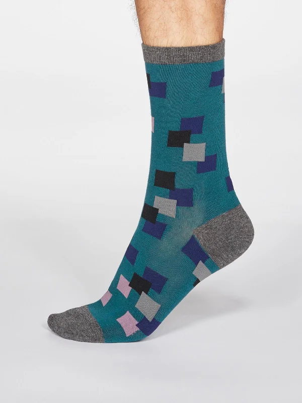 Thermal men's socks for cold climate protectionEvan Square Socks - Teal Green