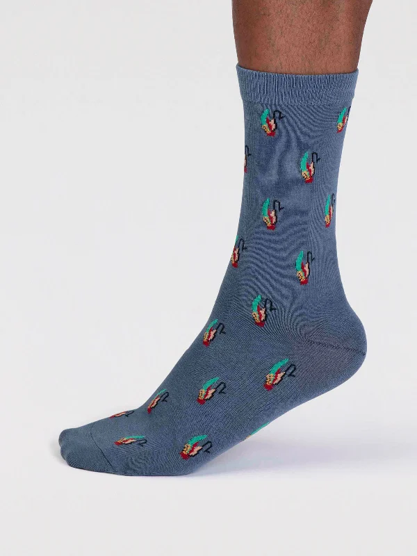 Dress men's socks for business and formal wearFinley Organic Cotton Fly Fishing Socks - Misty Blue