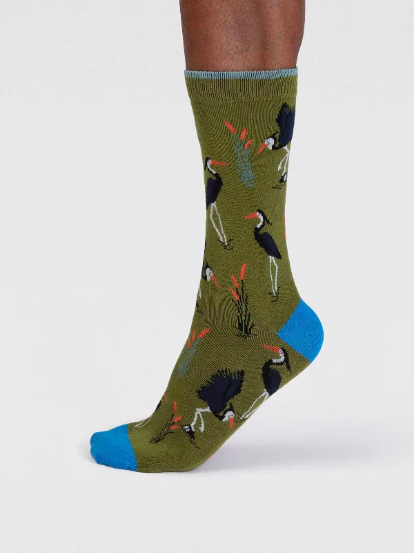 Running men's socks for sports performanceGino Bamboo Heron Bird Socks - Moss Green