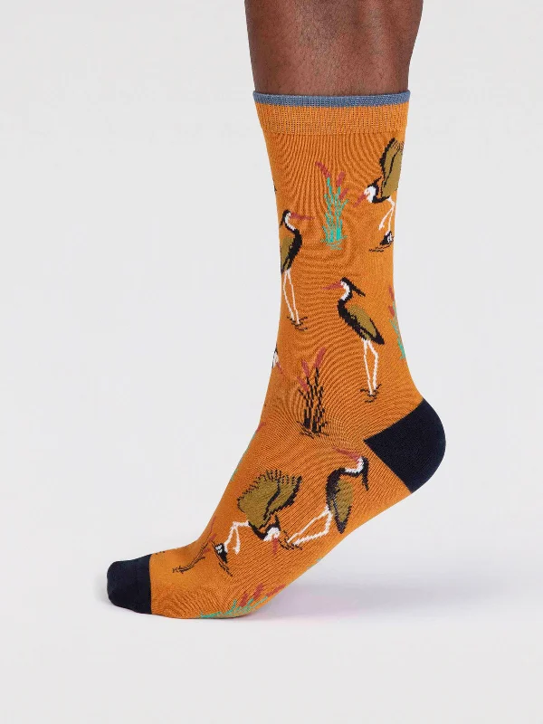 Diabetic men's socks for proper circulationGino Bamboo Heron Bird Socks - Turmeric Yellow