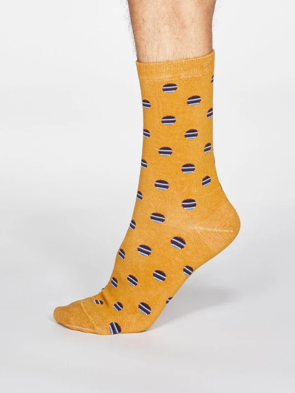 Patterned men's socks with geometric designsGrayson Spot Stripe Socks - Mustard Yellow