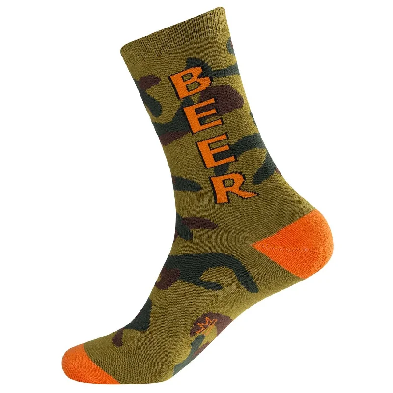Organic cotton men's crew socks for sensitive skinGumball Poodle Unisex Crew Socks - Beer Camo