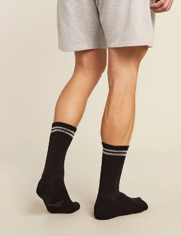 Thermal men's socks for cold climate protectionMen's Striped Cushioned Crew Socks - Black/Grey