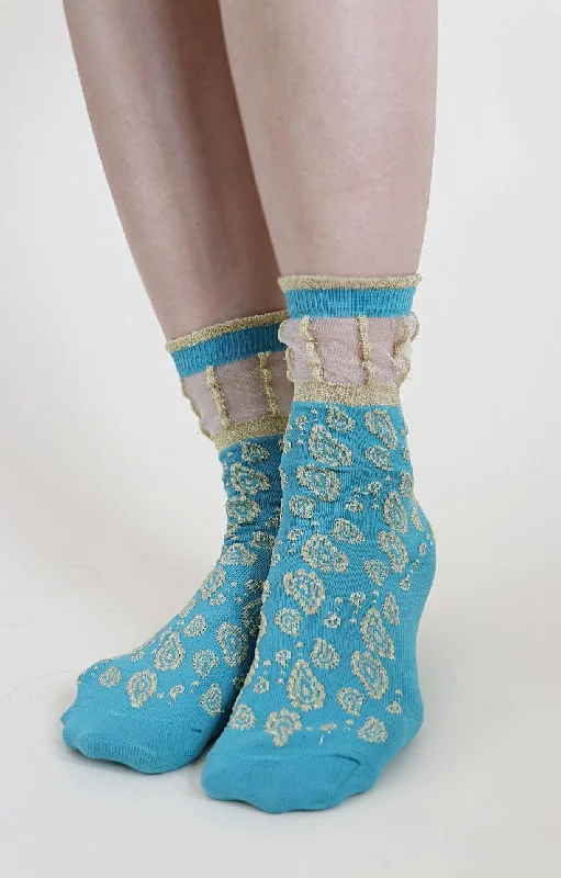 Printed men's crew socks with fun designsMoroccan Golden Paisley | Sheer Crew