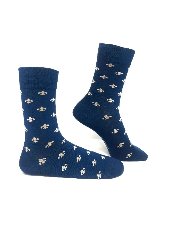 Casual men's crew socks for everyday useNavy Blue and White Floral Bamboo Crew Socks Casual men's crew socks for everyday useNavy Blue and White Floral Bamboo Crew Socks