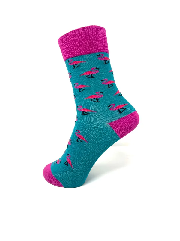 Tag - less men's crew socks to avoid irritationPink Flamingo Bamboo Crew Socks