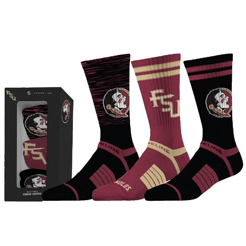 Sheer men's socks for a delicate appearanceStrideline Seminole Logo/Stacked FSU Premium Knit 3pk Crew Socks Sheer men's socks for a delicate appearanceStrideline Seminole Logo/Stacked FSU Premium Knit 3pk Crew Socks