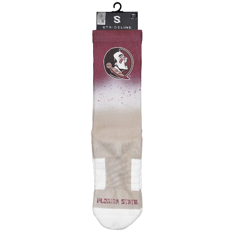 Compression men's socks for reducing swellingStrideline Seminole Logo Dip Dye Design Premium Sublimated Sock - Garnet/White/Gold