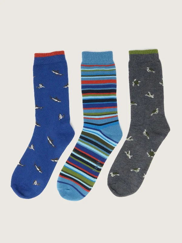 Stretchable men's socks for a flexible fitSea Animal Pack Of 3 Socks - Multi
