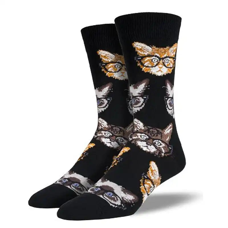 Patterned men's socks with geometric designs'Hipster Kittens' Men's Printed Socks