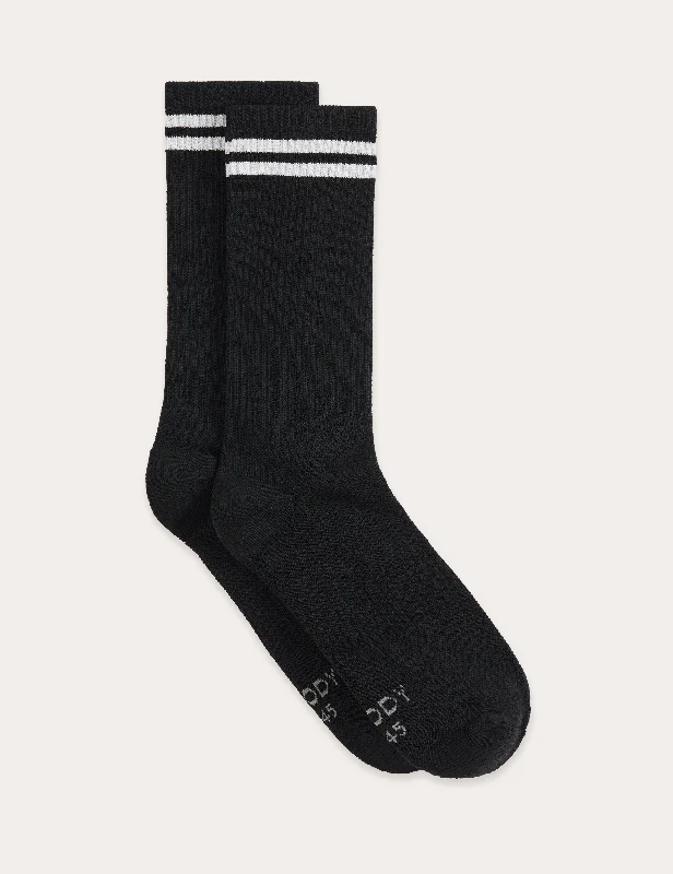 Merino wool men's socks for warmth and breathabilityStriped Cushioned Crew Socks - Black/Grey Merino wool men's socks for warmth and breathabilityStriped Cushioned Crew Socks - Black/Grey