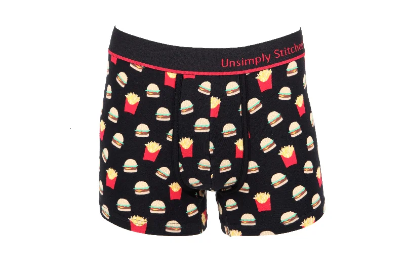 Mid - rise men's trunks for a balanced coverageCHEESEBURGER AND FRIES BOXER TRUNK