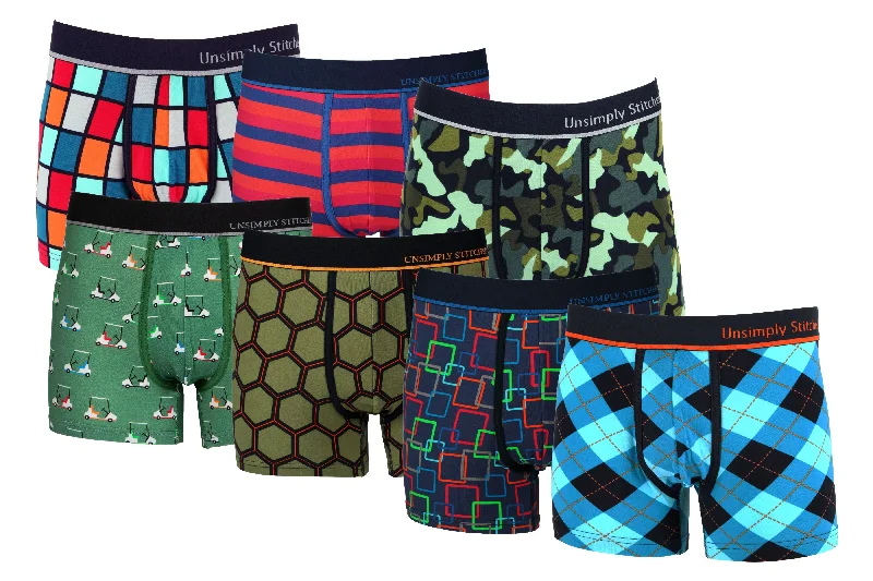 Patterned men's trunks, like camo or dotsBOXER TRUNK 7 PACK