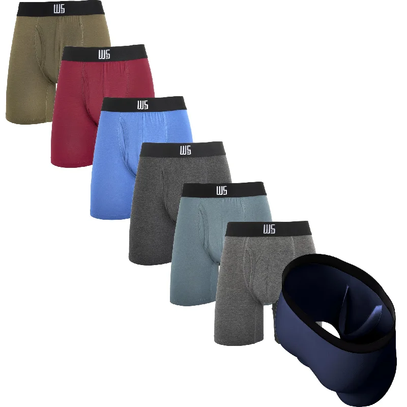 Men's boxer briefs with a soft elastic leg band6" Inseam Boxer Briefs - MicroModal - W/Chafe Safe Pouch