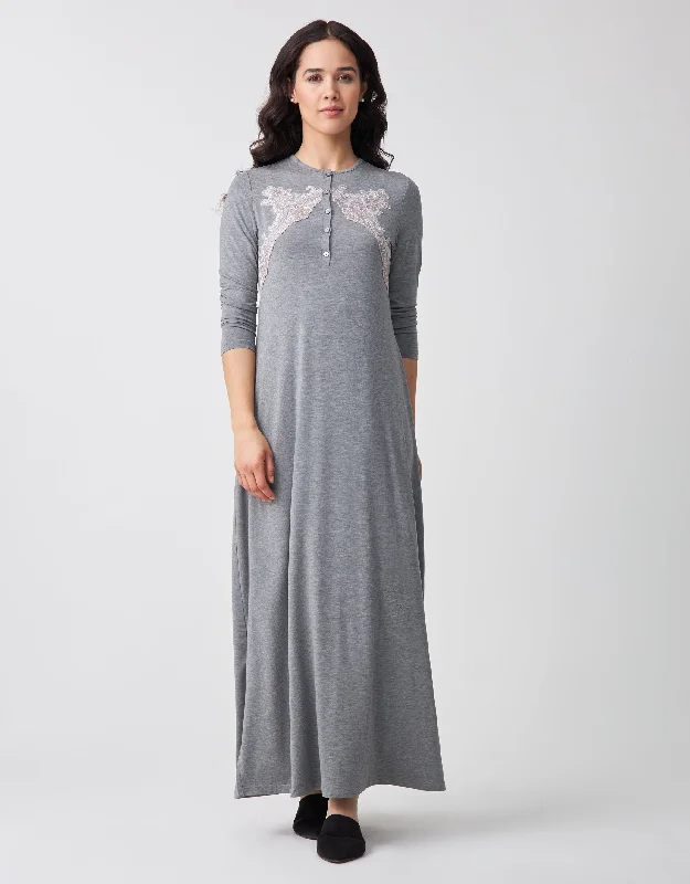 Elastic - banded men's thongs for a secure fitButton Front Nightgown with Lace Heather Gray
