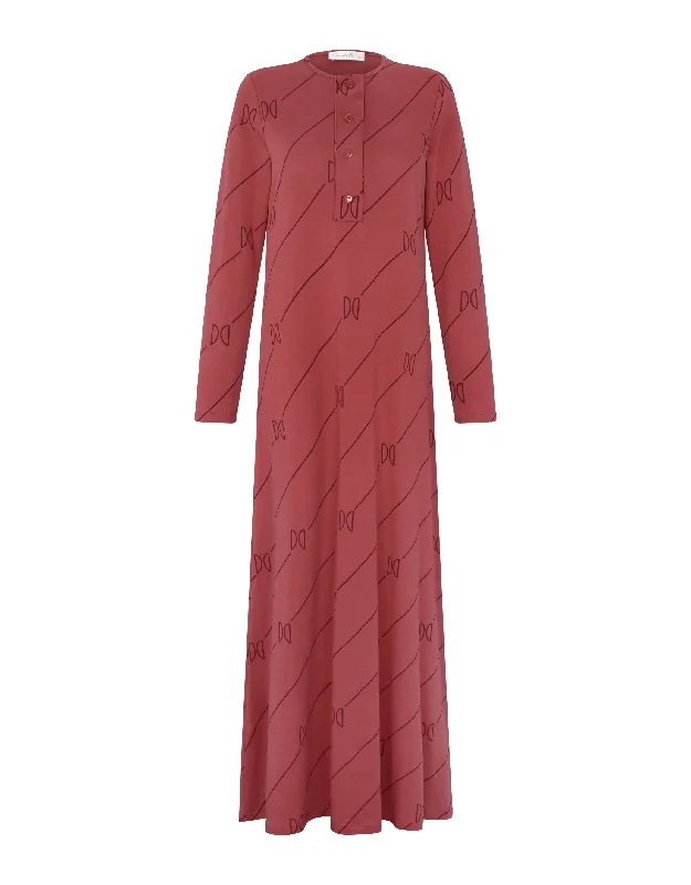 Patterned men's thongs, such as stripes or polka dotsButton Front Nightgown with Logo Motif Burgundy Patterned men's thongs, such as stripes or polka dotsButton Front Nightgown with Logo Motif Burgundy