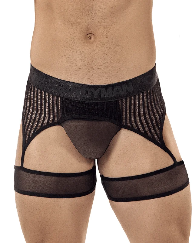 Neon - colored men's thongs for a bold statementCandyman 99403 Stripes Gaterbelt Thongs Black