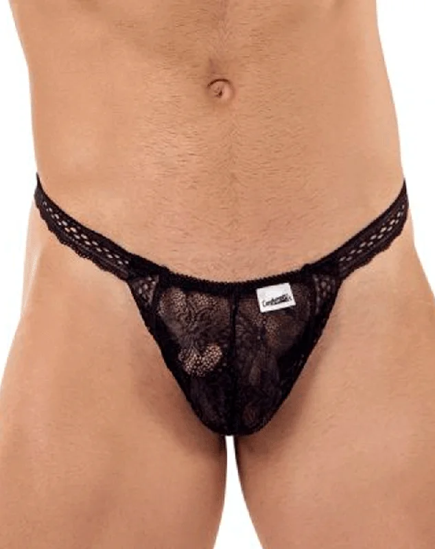 Rhinestone - decorated men's sexy underwear for glamourCandyman 99420 Double Lace Thongs Black