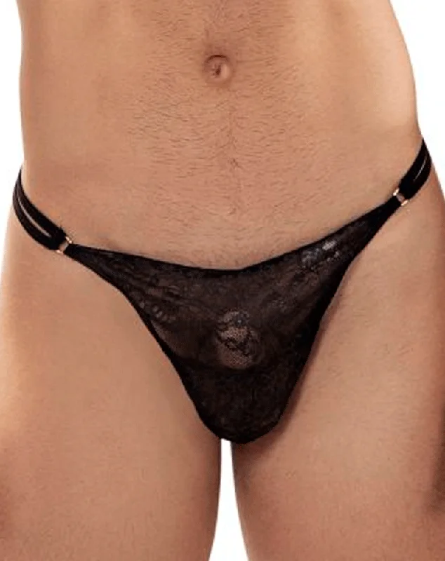 Sheer men's thongs for a provocative appearanceCandyman 99421 Lace G-string Thongs Black